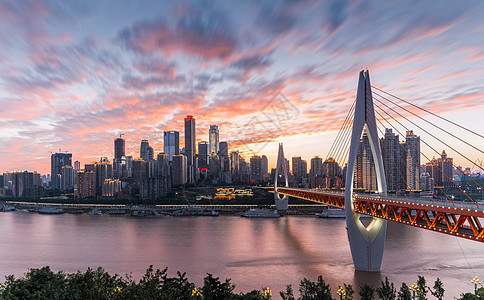 重庆城市火烧云日落风光东水门大桥高清图片素材