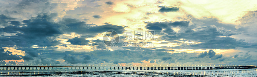 高清海湾大桥夕阳全景图片素材图片