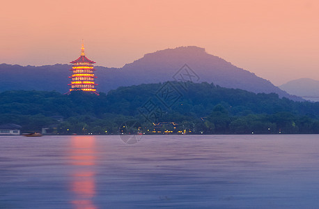 西湖暮色西湖夜景高清图片