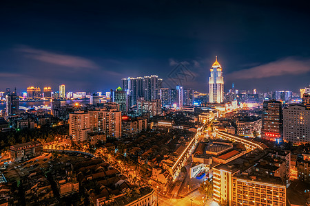 摩天大楼夜景武汉黄昏江汉路步行街佳丽广场背景