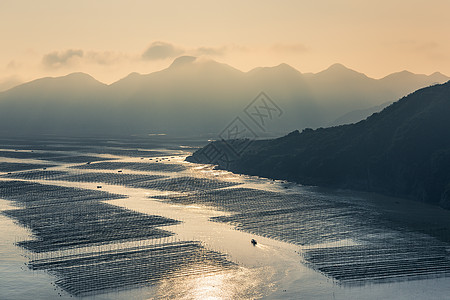 春节景色黄昏下的福建霞浦背景