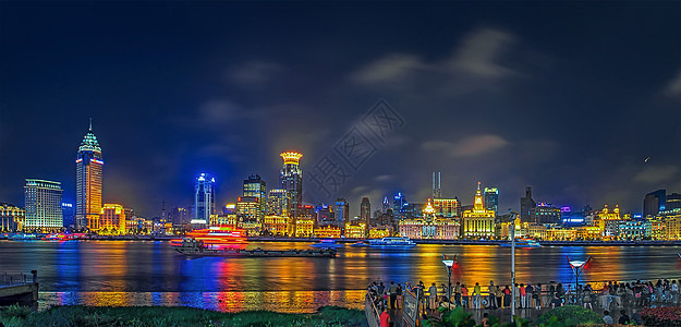 迷人夜色夜色中的上海浦西风光背景