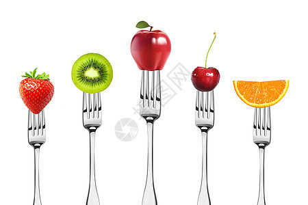 叉子上的水果图片