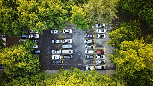 河南省博物院空中看树林中的停车场背景