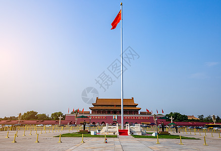 北京城楼蓝天下的天安门广场背景