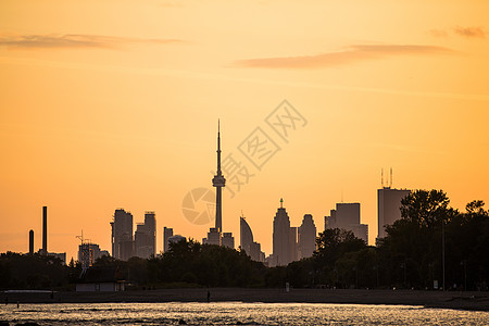 加拿大多伦多夕阳下的电视塔背景