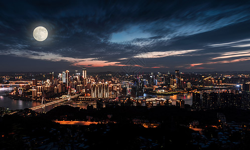 九寨沟夜景重庆中秋城市圆月背景背景