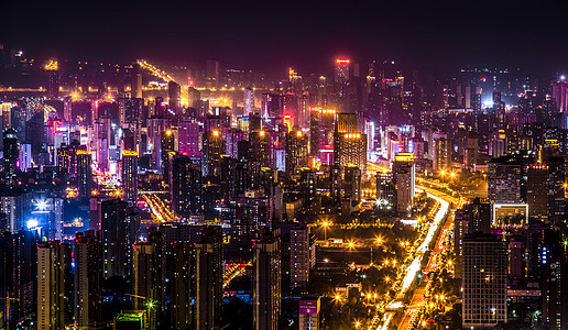 城市鸟瞰夜景五彩缤纷的城市夜景背景