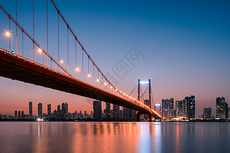 中部二线城市武汉黄昏鹦鹉洲长江大桥背景