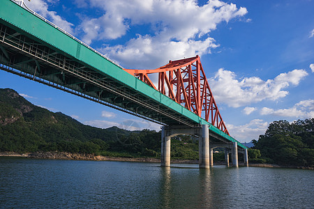 蓝天与红色的高架桥背景图片