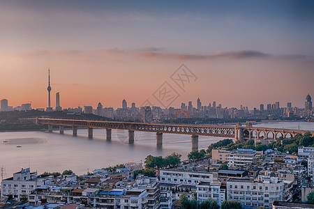 武汉最早的大桥武汉黄昏长江大桥背景