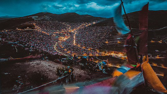 色达全貌夜景高清图片