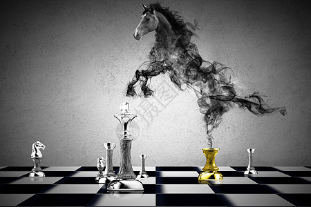 水墨马象棋上的烟雾马设计图片