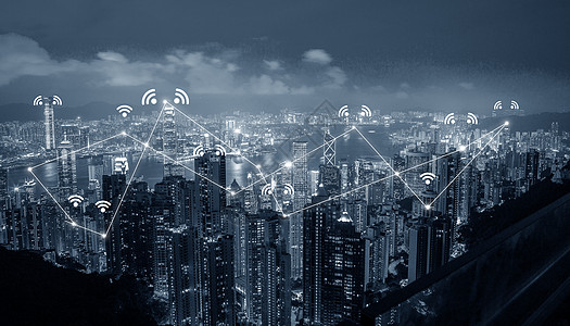 科技感UI城市网络连接夜景背景