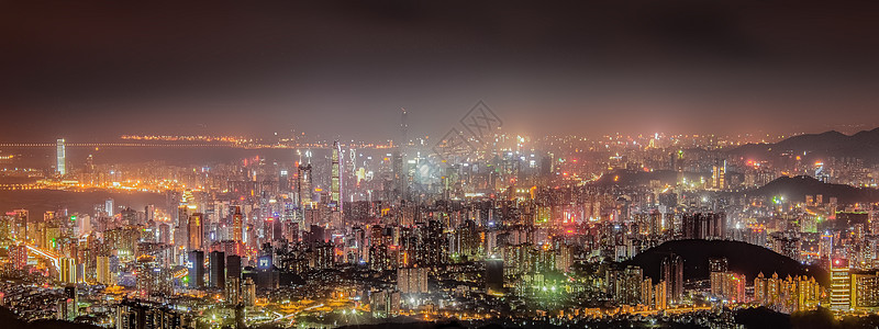 深圳夜色深圳城市建筑夜景全景图背景