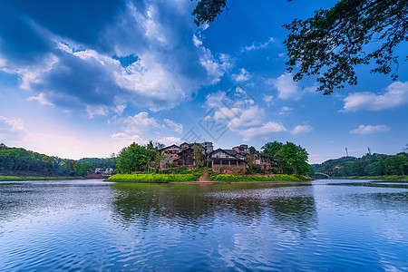 商场全景重庆溏河古镇风景背景