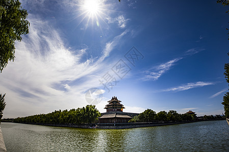 紫禁城角楼蓝天下的角楼背景