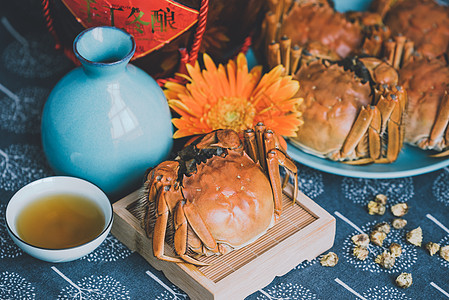 传统中秋节传统秋天美食大闸蟹背景