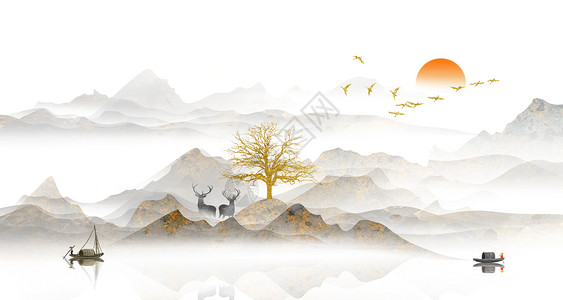 中国风山水花鸟背景图片