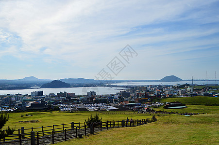 韩国济州岛城山日出峰观景台俯视唯美风景图片