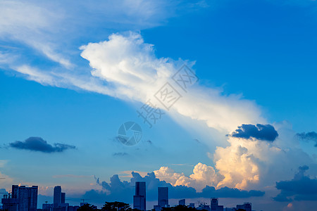 蓝色城市剪影夕阳云层素材背景