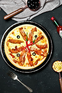 西餐之披萨海报海报风芝士鸡肉披萨背景