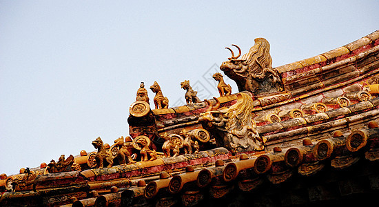 北京故宫紫禁城屋脊兽背景图片