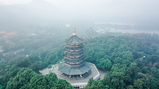 航拍杭州西湖雷峰塔背景图片