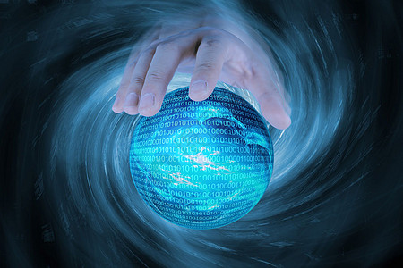 手抓球被手操控的全球数据流设计图片