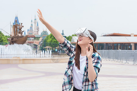 VR旅行城市旅行VR女孩背景