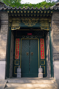 北京胡同的大门门楼背景图片