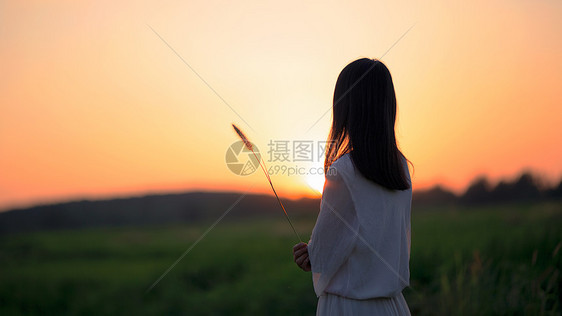 夕阳下的女性背影图片