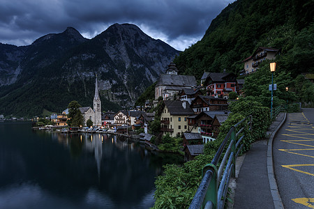 世界旅游欧洲奥地利旅游小镇哈尔施塔特的清晨背景