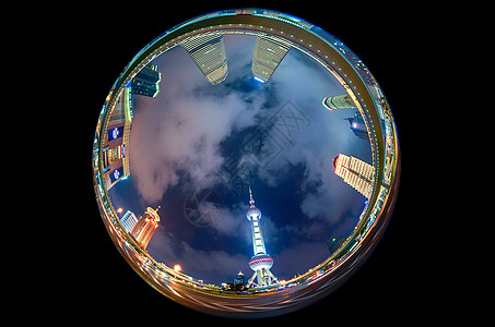 360度全景上海陆家嘴夜景全景球形图背景