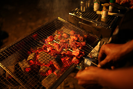 烤肉自助夜晚活动烧烤背景