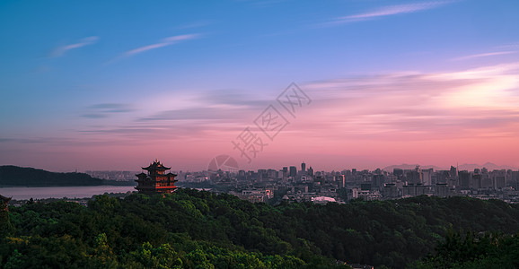 线城市杭州西湖城市边际线背景