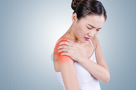 患有肩部疼痛的女性背景图片