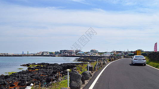 韩国农村韩国济州岛牛岛道路自驾背景