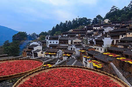 干栏式建筑江西篁岭景区晒秋背景