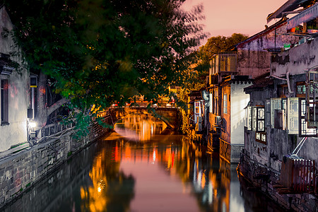 中国老建筑中国古建筑江南水乡夜景背景