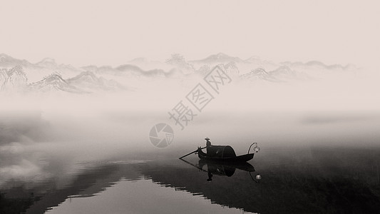 黑色和白色大雾充满中国风意境的小东江雾气背景