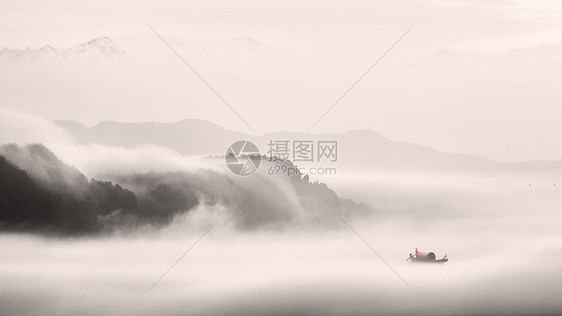水墨中国风的山水田园风光图片