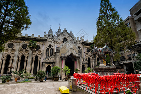 德基广场武汉黄昏古德寺背景