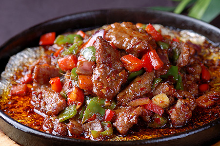肉菜摆盘铁板里脊背景