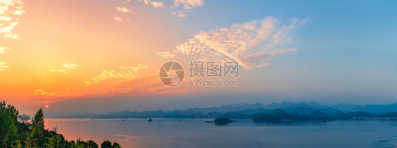 夕阳醉美千岛湖全景图图片