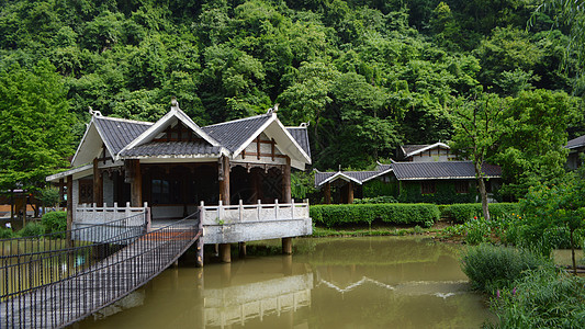 黄龙洞张家界土家族阁楼背景