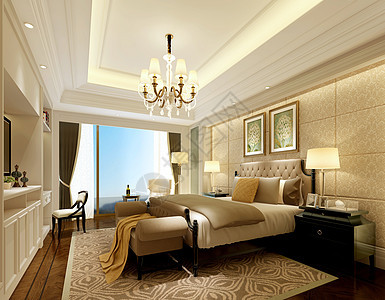 新中式简约型卧室室内设计效果图背景图片