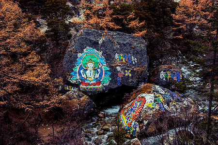 宗教信仰稻城某岩石上的壁画背景