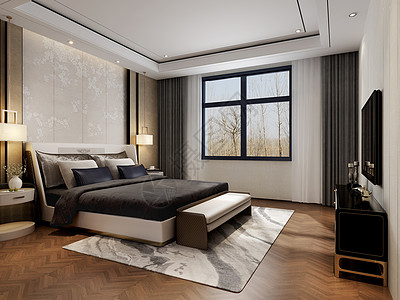 新中式家居新中式简约型卧室室内设计效果图背景
