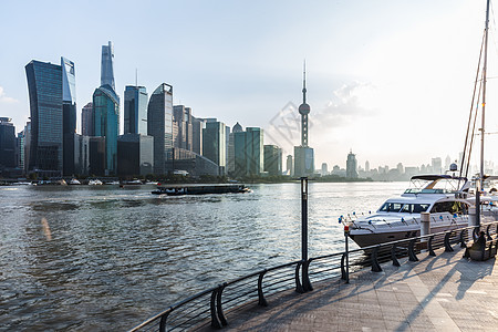 落日下的上海城市建筑背景图片